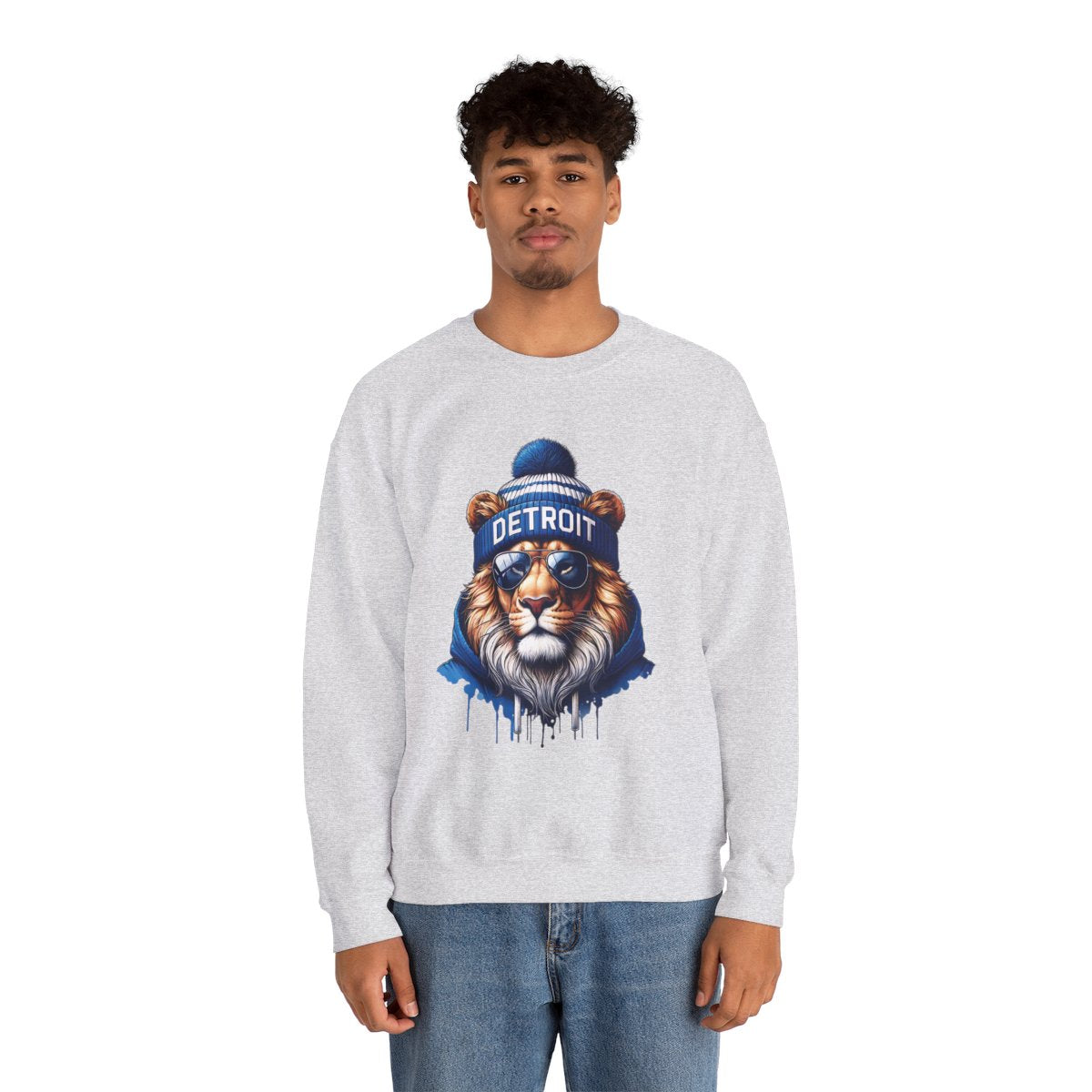 Lions Football Inspired Unisex Heavy Blend™ Crewneck Sweatshirt Blue Lion